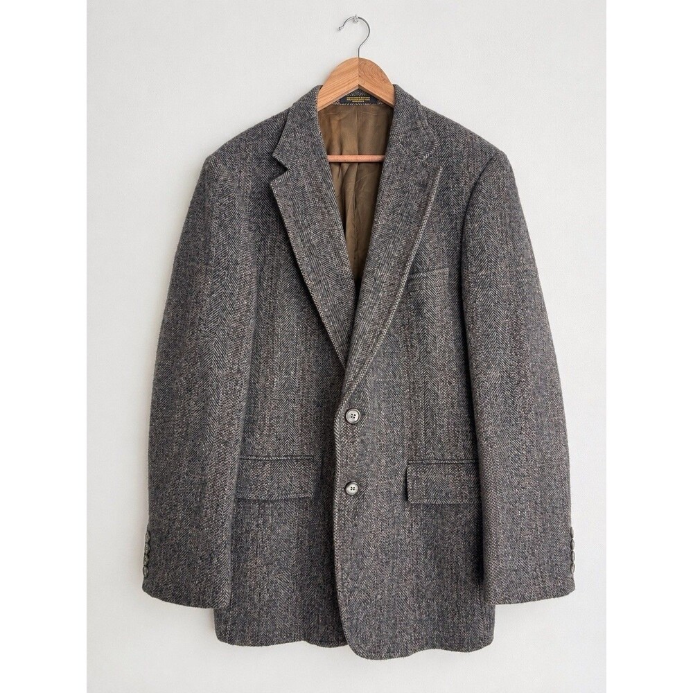 Evan-Picone Vintage Gray Herringbone Wool Blazer Made in USA Men’s Sport Coat